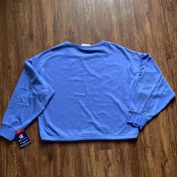 Champion Cropped Sweatshirt French Terry Top Blue - Picture 3 of 8